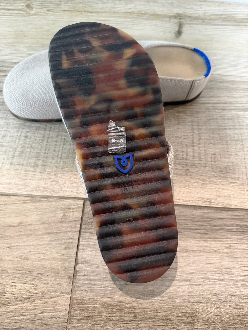 Rothy's Taupe Slip-On Braided Mule with Blue Trim - Picture 3 of 4